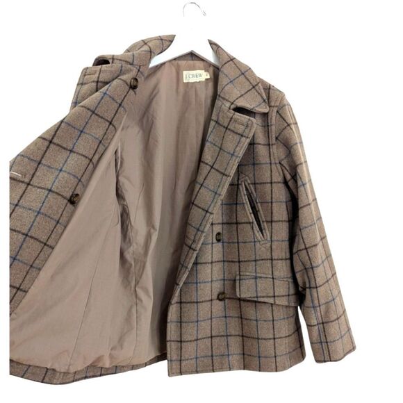 J. Crew Plaid Double-Breasted Wool Blend Peacoat Women's M in Brown - Picture 5 of 8